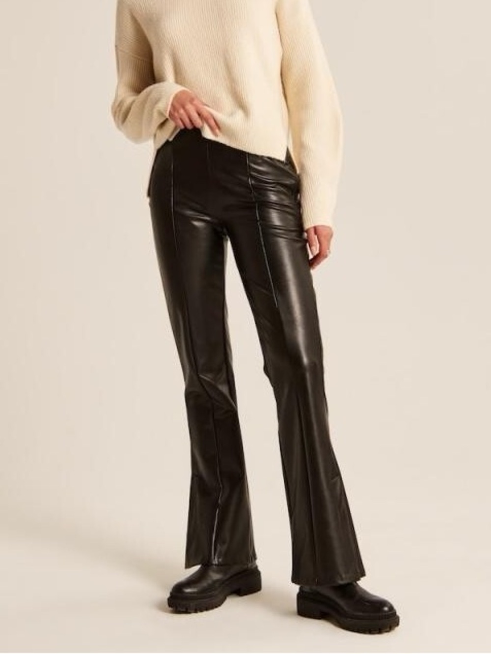 Abercrombie & Fitch Black Faux-Leather Flare Pants